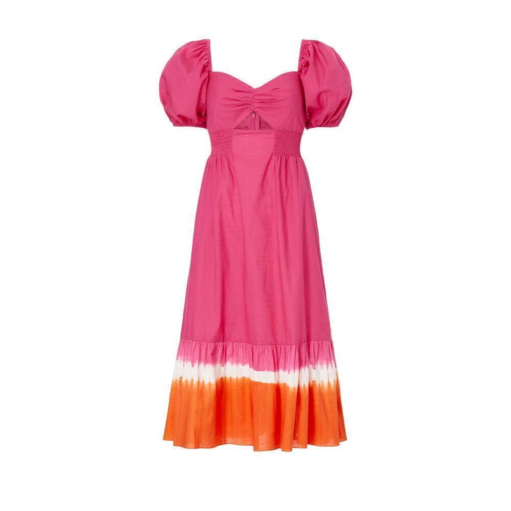 Sachin & Babi Bri Dress Fuchsia Orange Puff Sleeve Midi Size 6 NWT - Picture 5 of 9